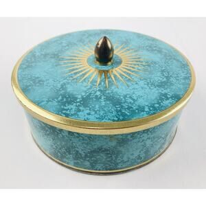 Daher Long Island New York Tin Container Made In England Marble Starburst Green